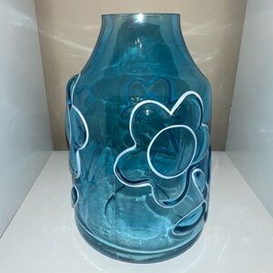 Blue Floral Embossed Flower Vase - New